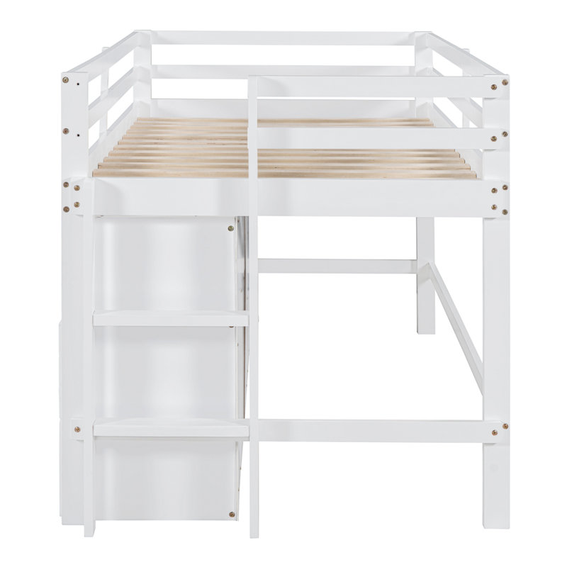 Lit mezzanine avec 4 tiroirs sous l'armoire et les tablettes, Blanc