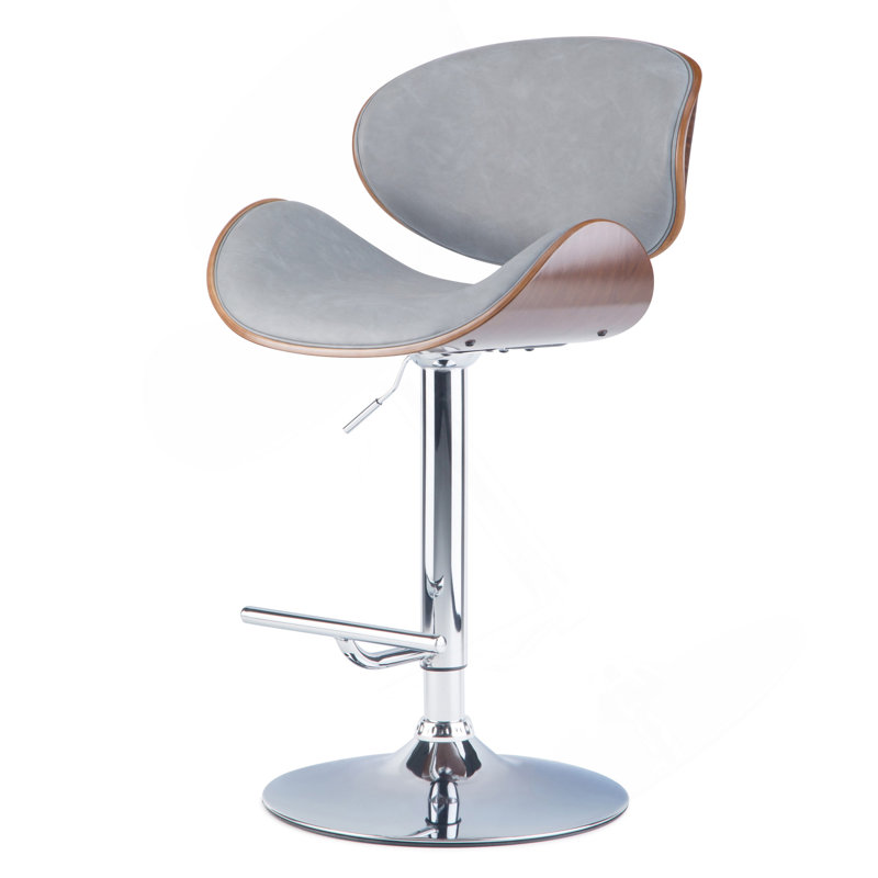 Marana - Tabouret de bar pivotant réglable en bois courbé - Gris pierre