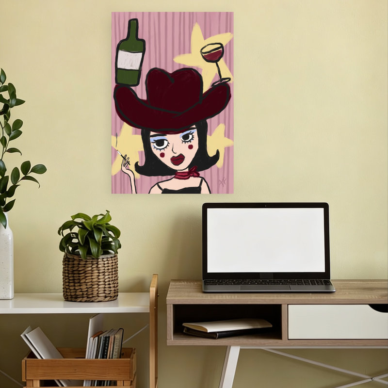 Sassy Cowgirl Pop Art Retro Wall Art Print 1 Piece Wrapped Canvas Wall Art, 45.72cm H x 30.48cm W