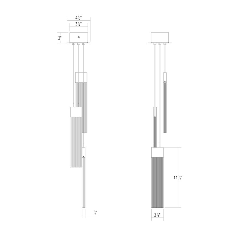 V Panels 3 - Light LED Pendant, Brass