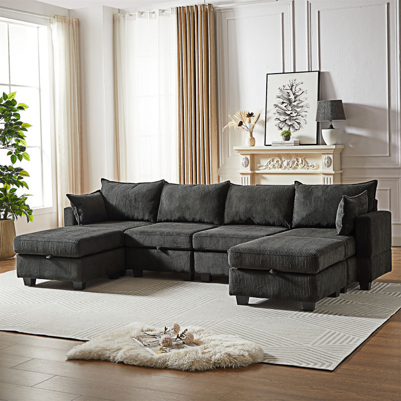 Canapé-lit modulaire moderne avec repose-pieds modulaire Sectiona, Noir
