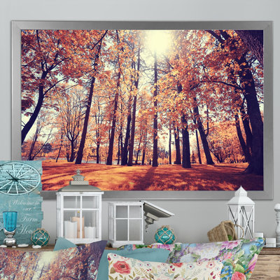 Coucher de soleil mystique dans une forêt d'automne orange II - œuvre d'art traditionnelle sur toile