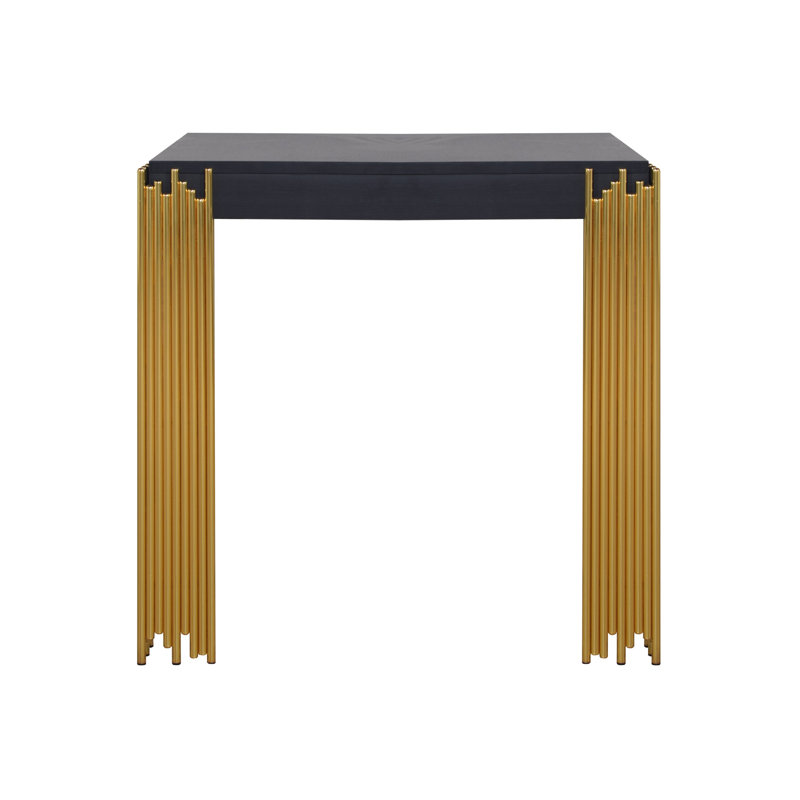 Table de bout Theo, pieds en métal doré rétro, bois noir, carré 25 po