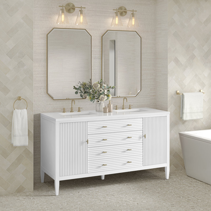 Myrrin 60'' W Double Vanity, White Zeus, Bright White, 8" Widespread