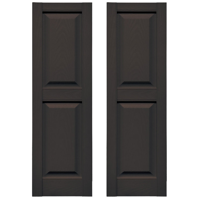 Musket Brown Vinyl Raised Panel Decorative Shutters, 12" x 43"