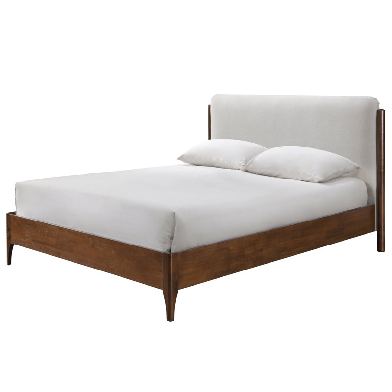 Solacina Wood Frame Bed, Ivory/Walnut, Queen
