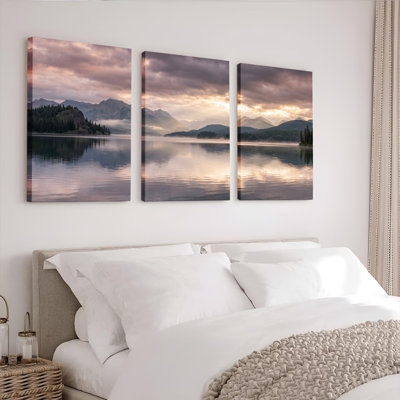Ensemble de 3 tableaux sur toile représentant un lac de montagne, pour la décoration du salon, de la chambre et de la maison.