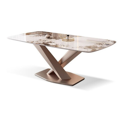 White Rectangular Sintered Stone tabletop with Carbon Steel DiningTable For DiningRoom/Kitchen