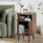 Mid Century Modern Nightstand, Fluted End Table With Open Shelf and Storage Cabinet, Curved Round Edge Wood Bedside Table with Slide Doors-918011650