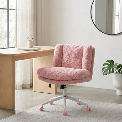 Fauteuil de bureau 26 po en fausse fourrure rose