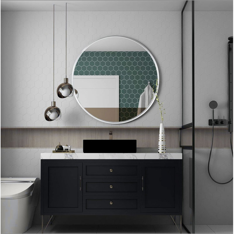Miroir mural pour salle de bain, 32" x 32", Argent argent