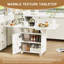 Versatile Kitchen Island With 6 Wheels, Cabinet, Storage Rack And Foldable Dining Table, White