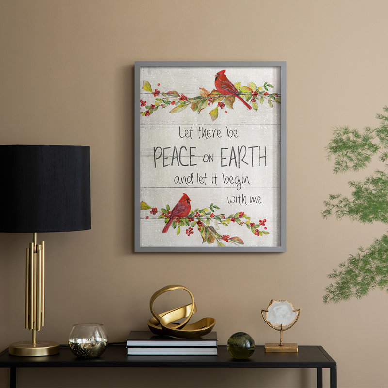 Peace on Earth Cardinals, reproduction encadrée - bois massif, Gris, H 11 po x l 9 po