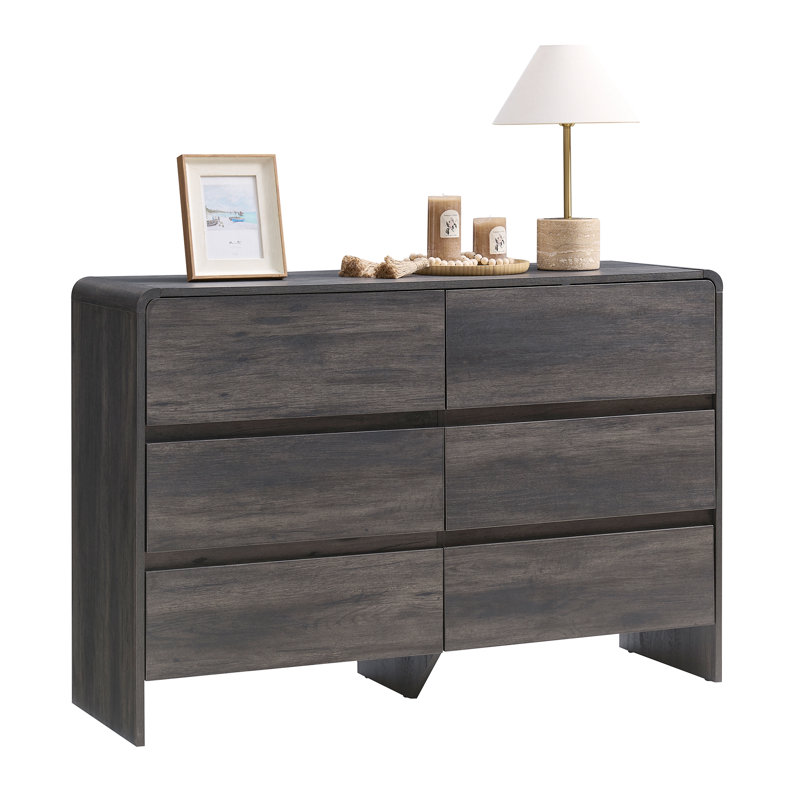 Modern 6-Drawer Dresser with Wood Grain Finish, Black