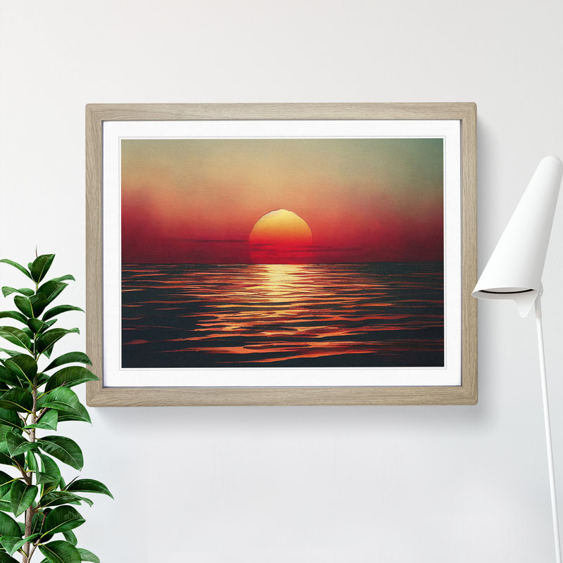 Magnetic Sunset Seascape - Framed Print, 25cm H x 34cm W x 2cm D, Oak