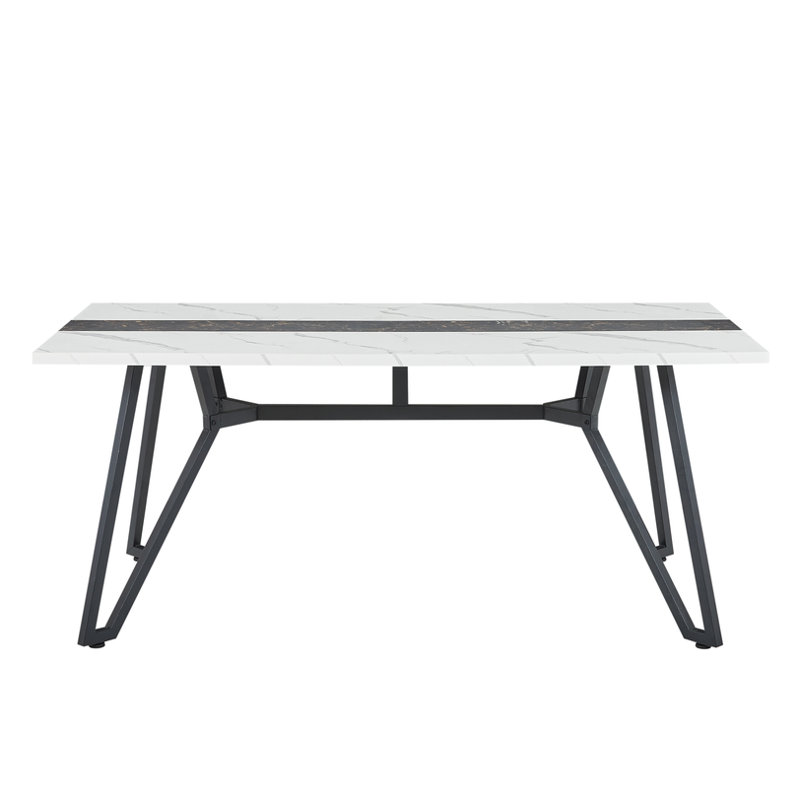 Grande table de salle à manger 70,9 po rectangulaire, grand bureau imperméable en grain de marbre pour 8 personnes, table de salle à manger familiale de luxe avec pieds réglables pour la cuisine, le salon, le bureau, blanc, l 70,9 po x P 35,4 po x H 3