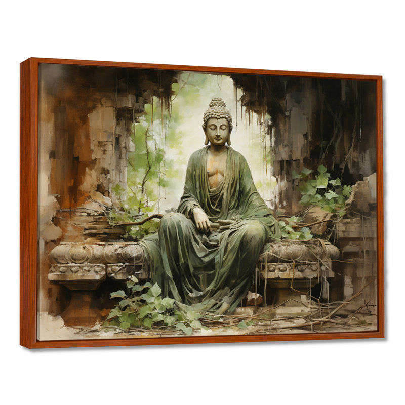 Thailande, ruines de Bouddha, art mural, H 30 po x l 40 po x P 1,5 po, Cadre flottant brun