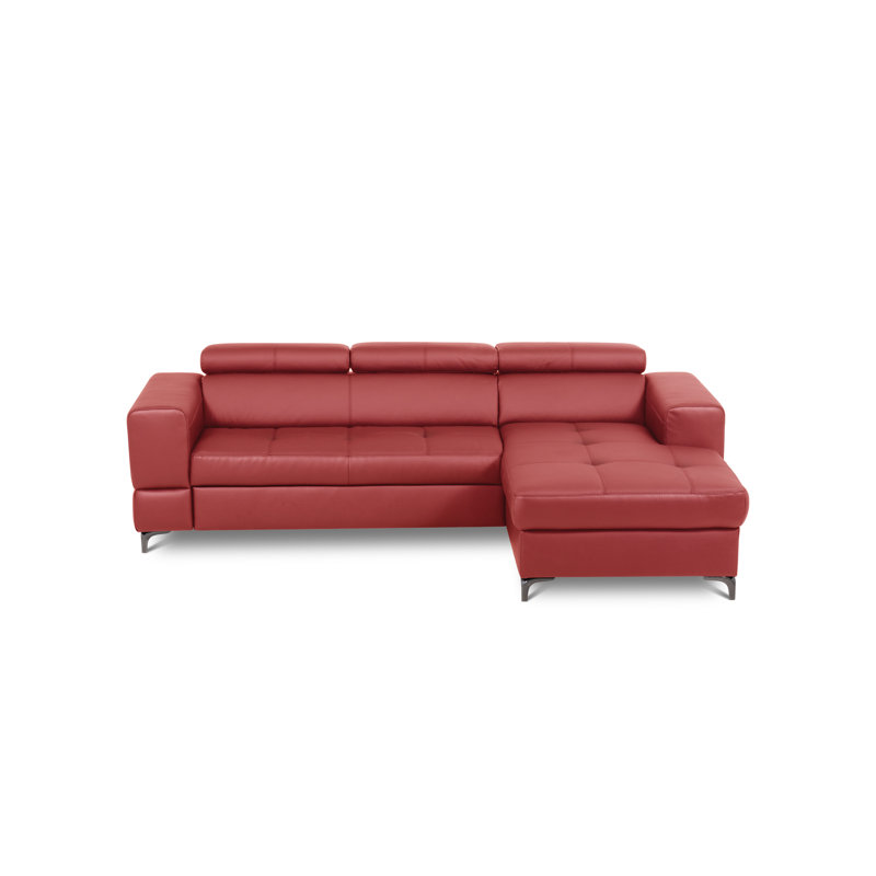 Tinos Genuine Leather Corner Sofa with Pull Out Bed with Storage and Adjustable Headrests, Red, Right Hand Facing