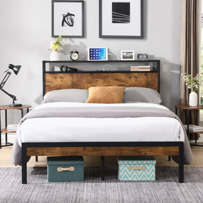 38.87'' Farmhouse Style Steel Bed With Headboard