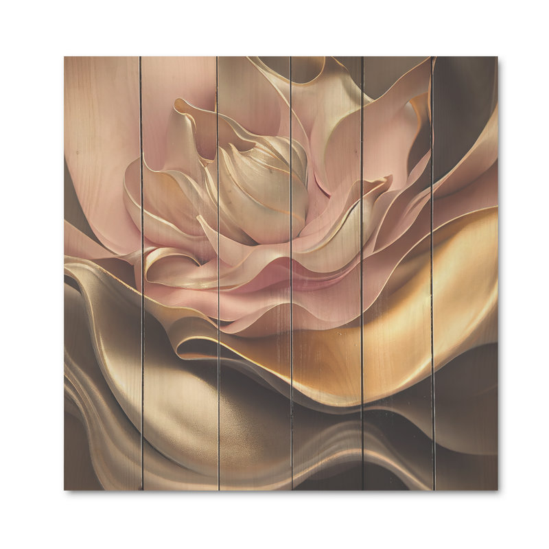 Fleurs glamour élégantes en or et taupe III - impression, H 30 po x l 30 po x P 1 po