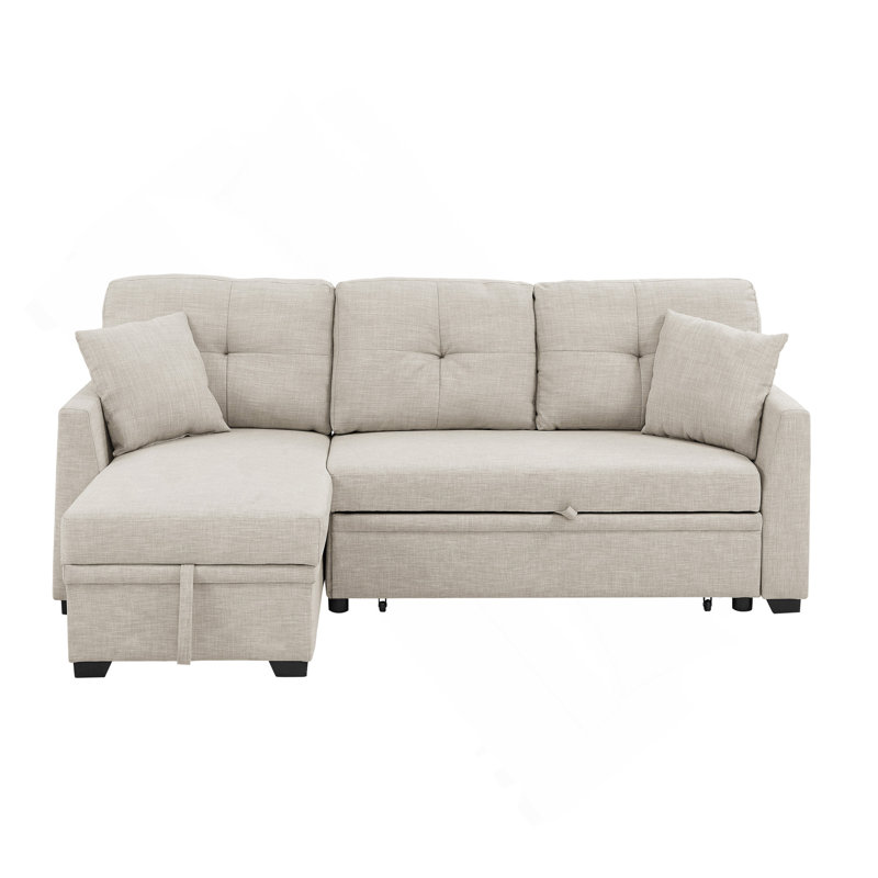 Pull-Out Sofa Bed, Beige Polyester