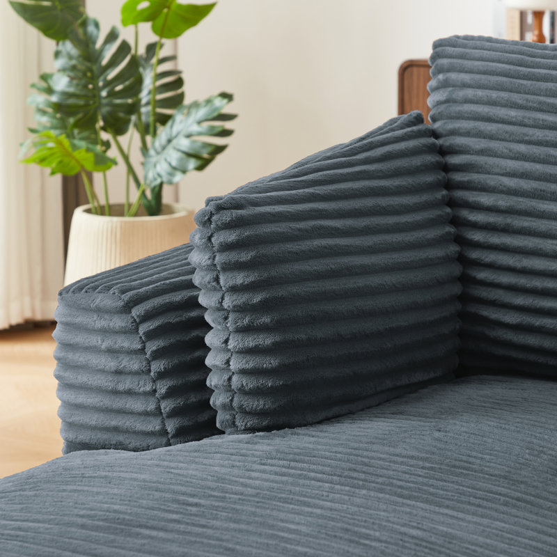 Chaise moderne en velours côtelé gris foncé, confortable et spacieuse pour se prélasser dans un dortoir ou un appartement, sans assemblage, gris, assemblage, maison