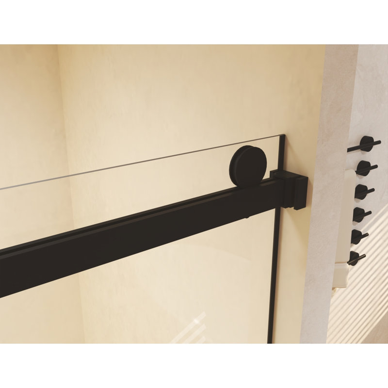 Frameless Double Sliding  Shower Door 5660 "W X 74" H, 5/16 "(8Mm) Tempered Glass, Explosion Proof Film, Stainless Steel Handle, Square Tube Track, Matte Black