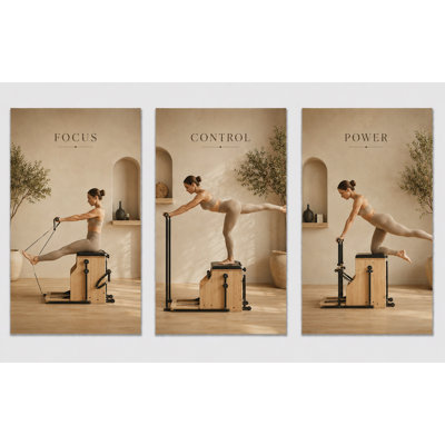 Extra-Large Set of 3 Pilates Chair Wall Art Inspirational Fitness Canvas Prints Modern Workout Studio Artwork for Home Gym Wellness Decor 24x36 Inch Canvas Print - Ready to hang