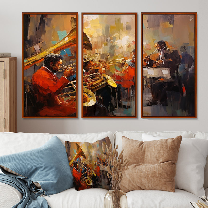 Ensemble d'art mural Orlane - Musicien, H 40 po x l 60 po x P 1 po, Cadre flottant brun