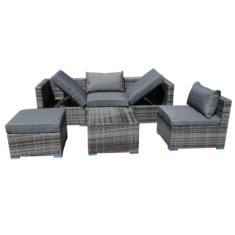 Bertradis 6 Seater Rattan Sofa Set, Grey