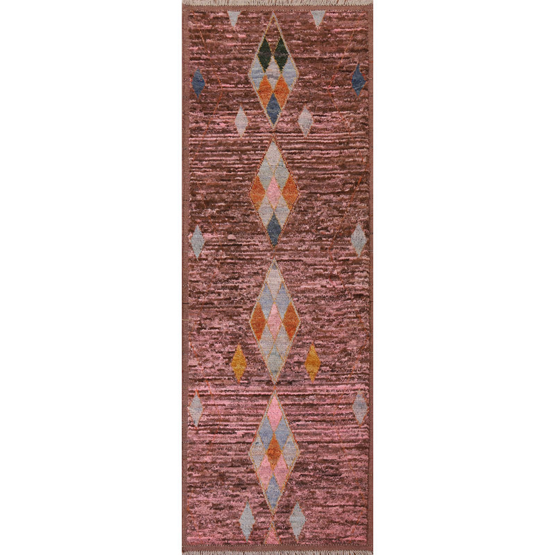 Tapis rose rose marocain noué à la main 3 x 10