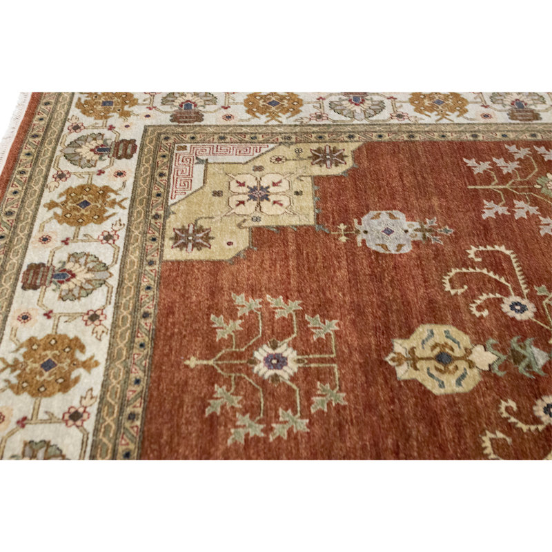 Hand Knotted Wool Oriental Area Rug in Rust And Ivory
