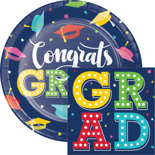 Creative Converting Glad to Be Grad Paper Plates and Napkins Kit, Serves 16