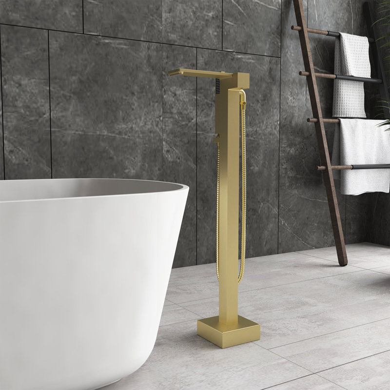 Robinet de baignoire autoportant à poignée simple avec inverseur, Or brossé