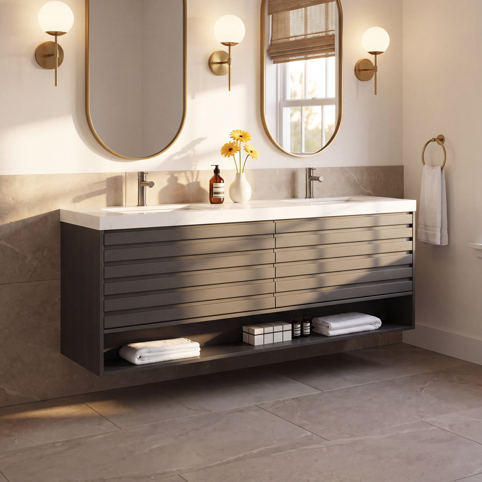 Maumelle 72" Cedar Double Bathroom Vanity, Charcoal, White