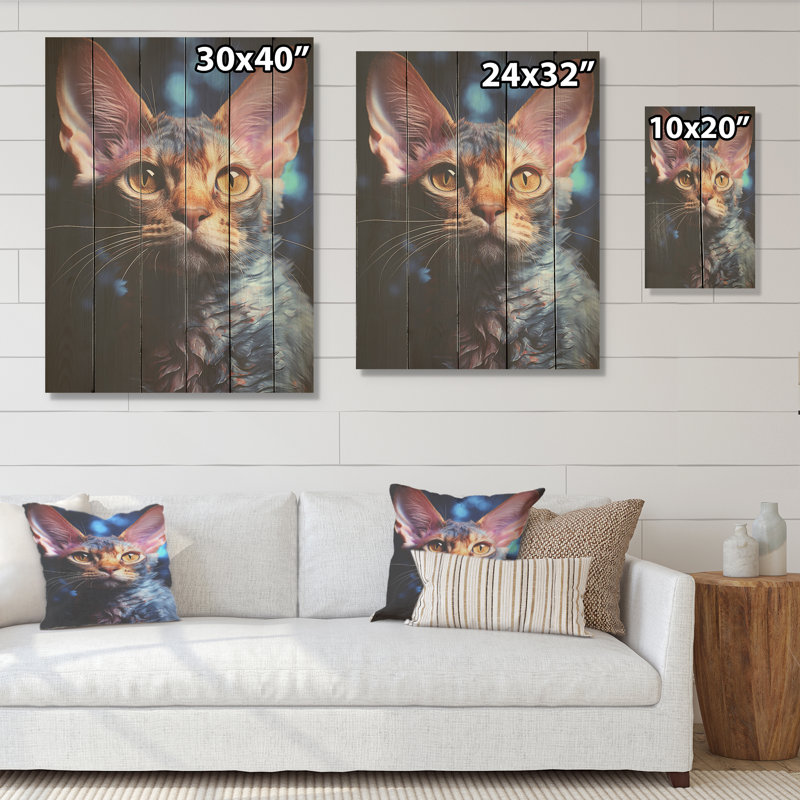 Devon Rex Dream Cat - Art mural en bois sur bois de pin naturel, H 20 po x l 10 po