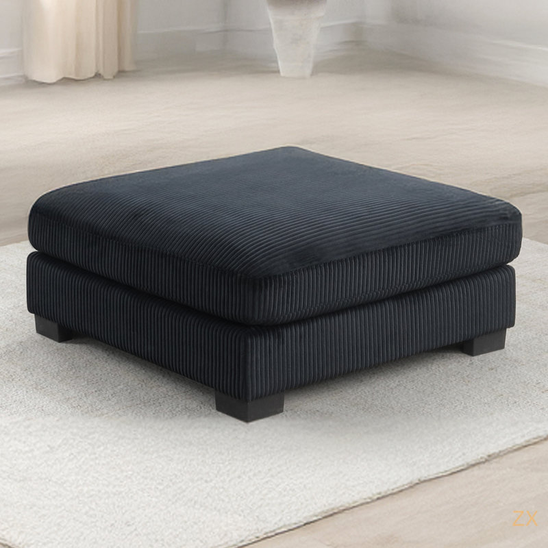 Bentley Modern Style Corduroy Fabric Upholste Ottoman Made With Wood Frame, Black