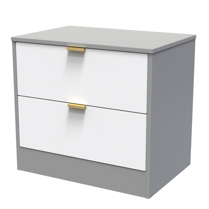 Berklie 58cm W Manufactured Wood Bedside Table, White Matt/Dusk Grey