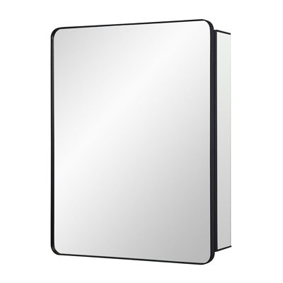 Black Aluminum Mirror Medicine Cabinet with Round Corner Framed Door 24 x 30 inch, Recessed or Surface Mount, with Adjustable Glass shelves