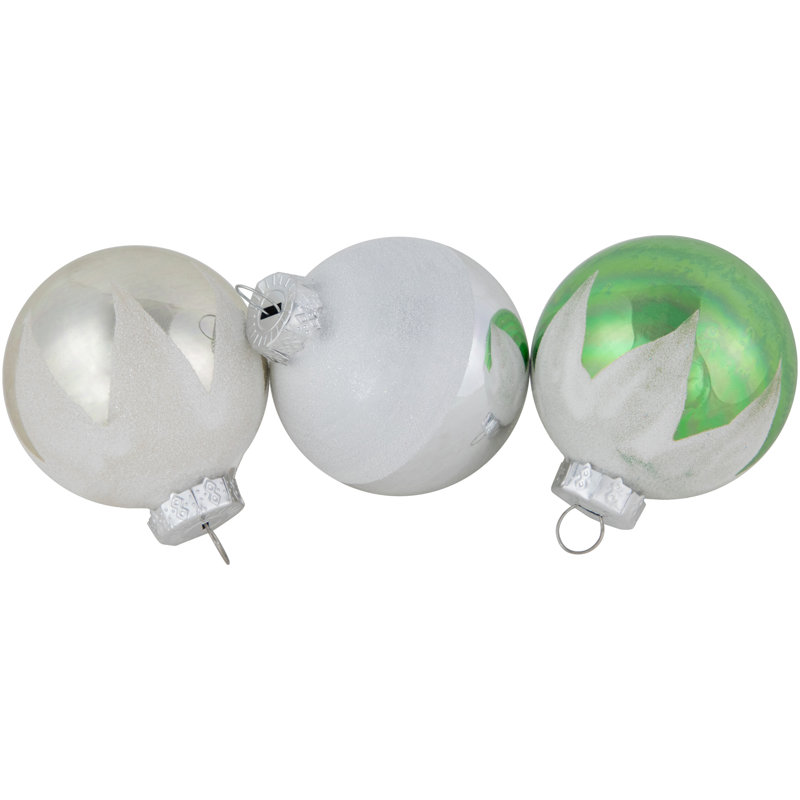 Boules de Noël en verre de conception rétro, Vert / Jaune