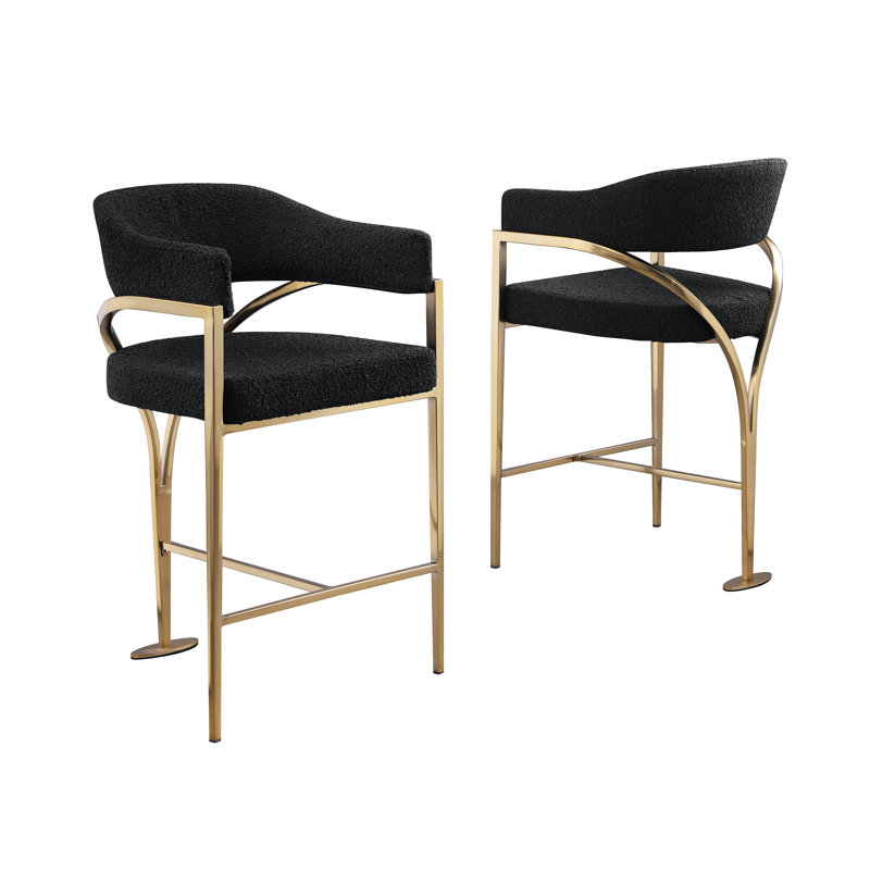 Chaises Boucle Counterheight avec cadre mat, Siège noir / cadre doré