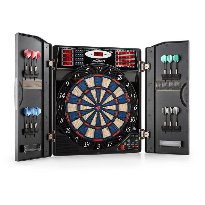 OneConcept Electronic Dartboard And Cabinet Set (Darts Included)