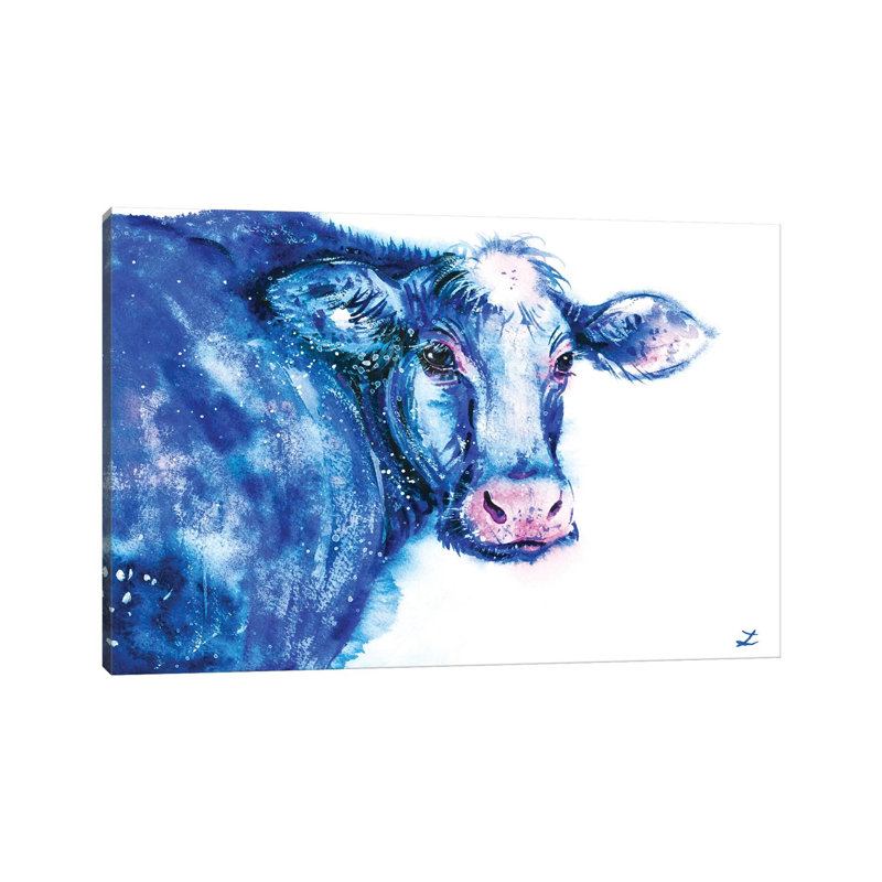 Blue Cow by Zaira Dzhaubaeva - Print on Canvas, Wrapped Canvas, 30.48 cm H x 45.72 cm W