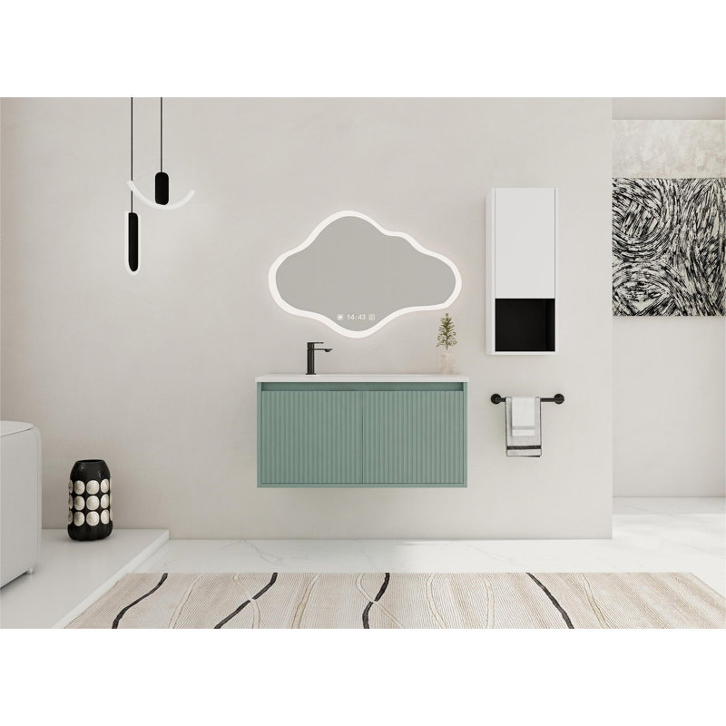 Meuble-lavabo flottant de 36 pouces avec lavabo en résine en forme de goutte, armoire latérale et portes à fermeture douce pour les salles de bain modernes