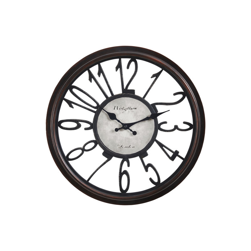 Clocks, 16" Round, Wall Clock, Antique Brown, Transitional