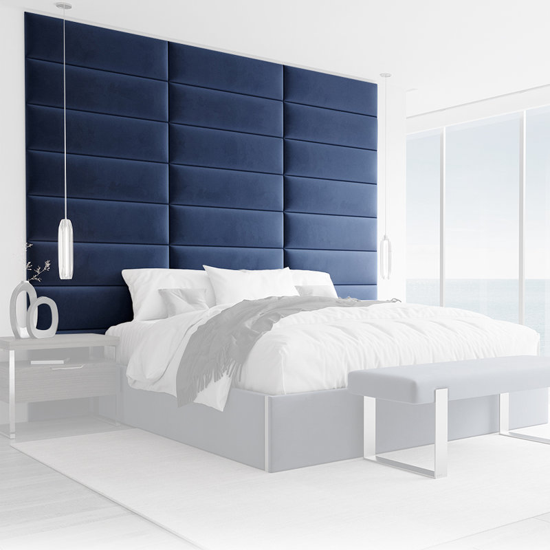 Sapan Upholstered Headboard, Queen, Cotton Blend Weave Blue Denim