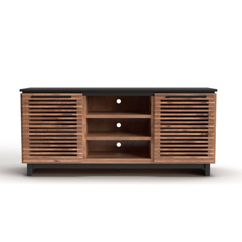 Meuble télé 63 po, pour téléviseur jusqu'à 70 po, sans assemblage, console en peuplier noir 63 po, compatible, assemblage et bois