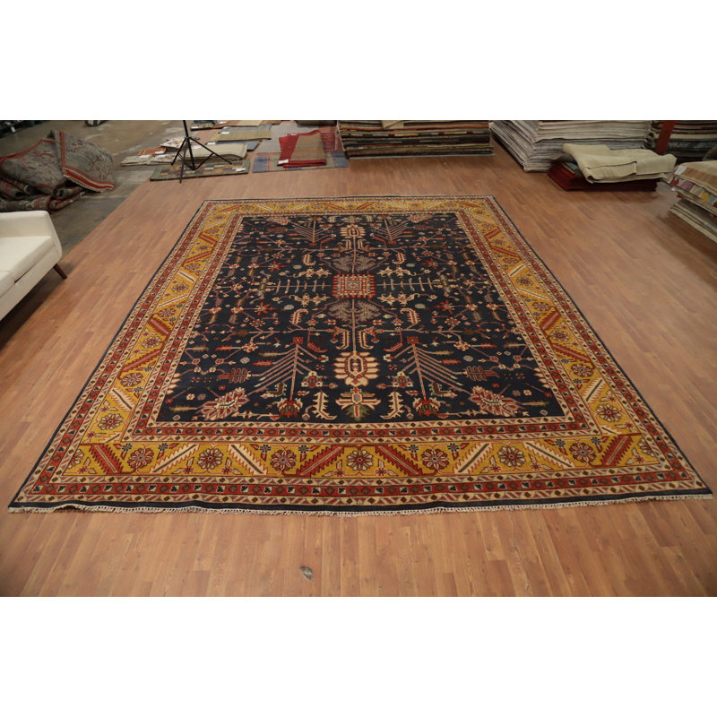 Grand tapis Oushak bleu fait à la main 12 x 15