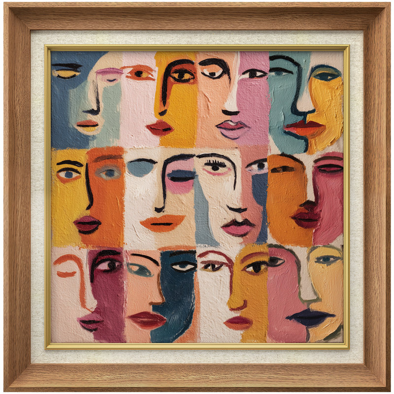 Collage de visages cubiques colorés, impression sur papier encadrée, H 26 po x l 26 po x P 1,5 po