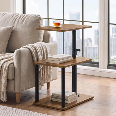C-Shaped Swivel End Table with Storage,Height Adjust for Living Room